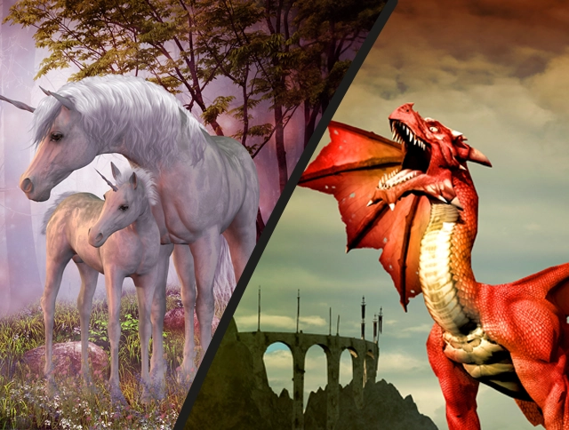 Ein Drache und zwei Einhörner